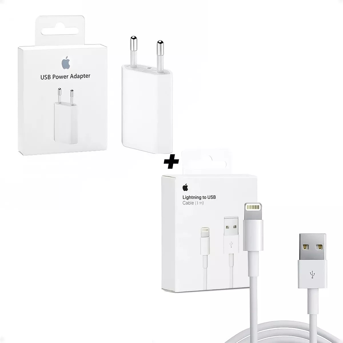 Combo Ficha Cargador iPhone 5w Más + Usb A Lightning 1m