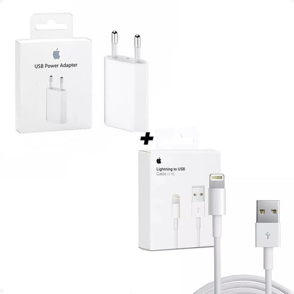 Combo Ficha Cargador iPhone 5w Más + Usb A Lightning 1m